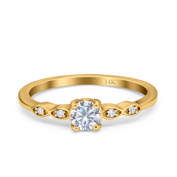 14K Yellow Gold Petite Dainty Round Bridal Simulated CZ Wedding Engagement Ring Size 7